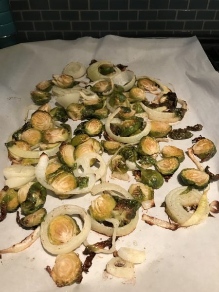 Roasted Onions and Brussels Sprouts
