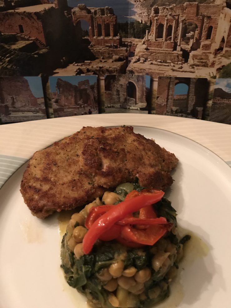 Spinach and chickpeas over cutlets