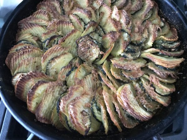 Golden spirals of zucchini and potatoes