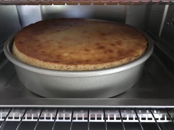 Rhubarb Upside Down Cake in oven recipes at my table