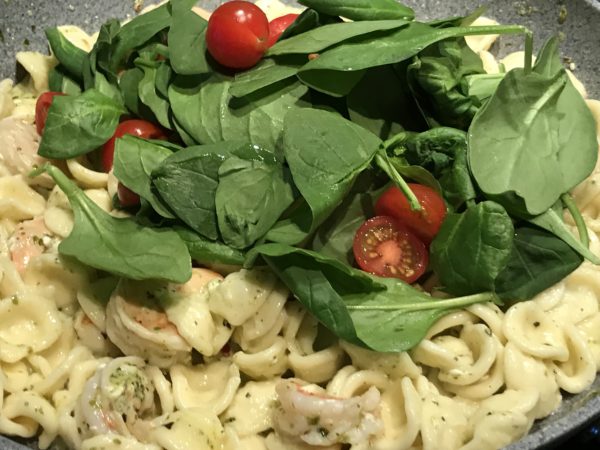 Orecchiette tossed in Pesto with Shrimp and Spinach: Recipes at My Table