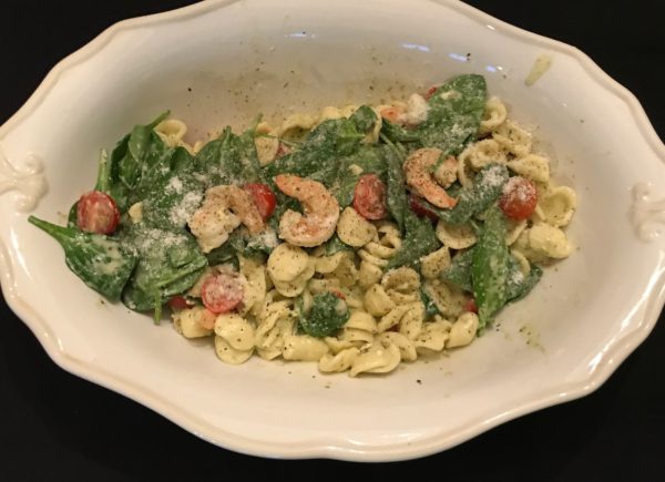 Orecchiette tossed in Pesto with Shrimp and Spinach: Recipes at My Table