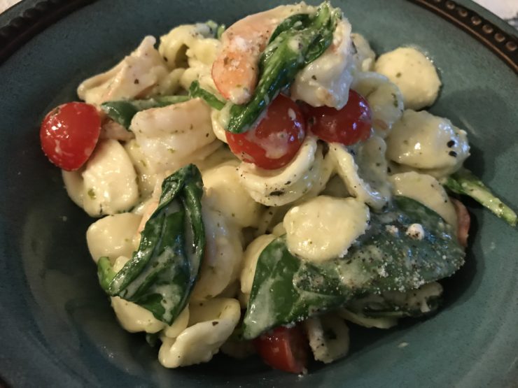 Orecchiette tossed in Pesto with Shrimp and Spinach: Recipes at My Table