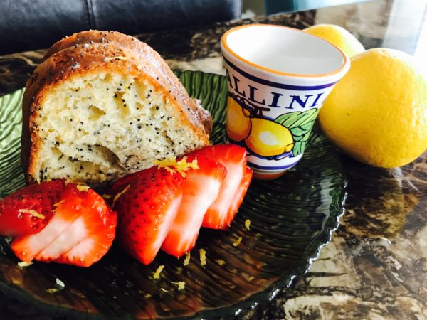 Plated lemon poppy seed cake